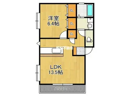ネオハイツ上白川(1LDK/2階)の間取り写真