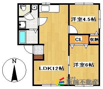 グリーンハイツ塚崎B(2LDK/1階)の間取り写真