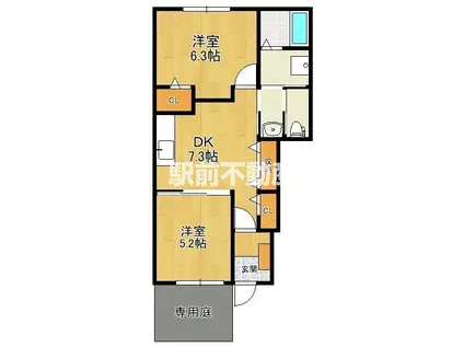 マイクレインC(2DK/1階)の間取り写真