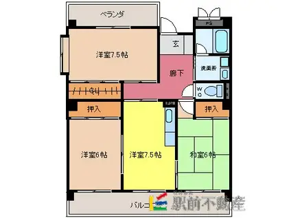 ロイヤルマンション美男川 錦館 (3DK/1階)の間取り写真