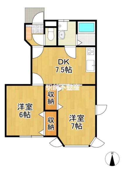 サンルート白川(2DK/1階)の間取り写真