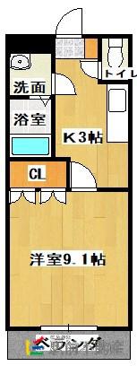 エクセルハイム岩ケ下(1K/1階)の間取り写真