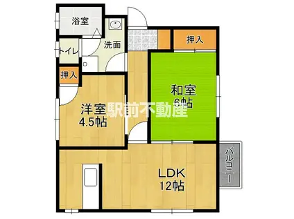 シャトレ深町B(2LDK/1階)の間取り写真