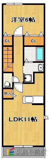 西鉄天神大牟田線 倉永駅 徒歩8分 2階建 築16年(1LDK/2階)の間取り写真