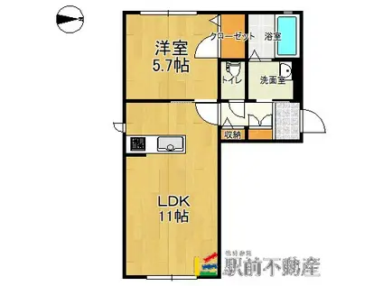 エアホルクヴィラA棟(1LDK/1階)の間取り写真