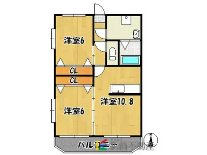 ユーミースマイルⅠ(2LDK/3階)の間取り写真