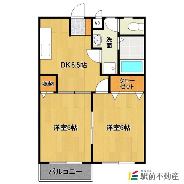 鹿児島本線 西牟田駅 徒歩8分 2階建 築33年(2DK/1階)の間取り写真