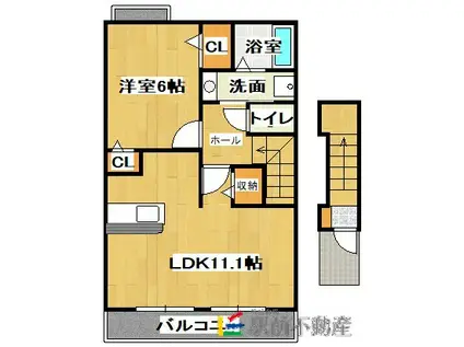 鹿児島本線 大牟田駅 徒歩29分 2階建 築14年(1LDK/2階)の間取り写真