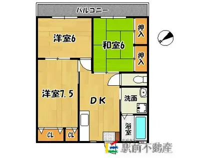 ハイツタダクマⅠ(3DK/3階)の間取り写真