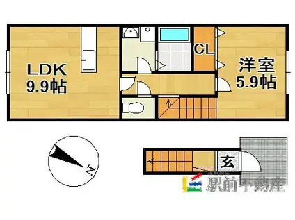 カーサソレイユ三番館(1LDK/2階)の間取り写真