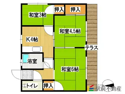 西鉄天神大牟田線 犬塚駅 徒歩55分 1階建 築61年(3K)の間取り写真