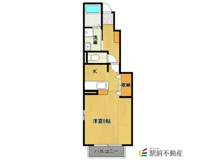 鹿児島本線 羽犬塚駅 徒歩19分 2階建 築22年(1K/1階)の間取り写真