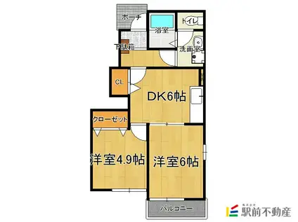 グランデール花宗 弐番館(2DK/1階)の間取り写真