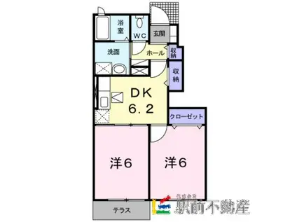 鹿児島本線 西牟田駅 徒歩18分 2階建 築18年(2DK/1階)の間取り写真