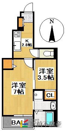 トリニティヴィレッジⅢ(1SK/1階)の間取り写真