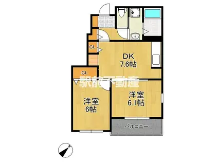 鹿児島本線 大牟田駅 徒歩25分 2階建 築14年(2DK/1階)の間取り写真