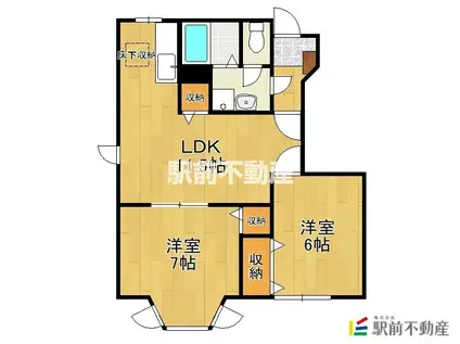 鹿児島本線 羽犬塚駅 徒歩21分 2階建 築26年(2LDK/1階)の間取り写真