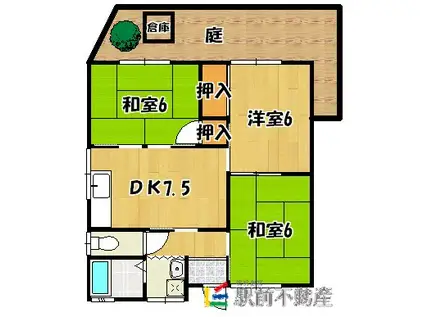 西鉄天神大牟田線 西鉄銀水駅 徒歩7分 1階建 築30年(3DK)の間取り写真