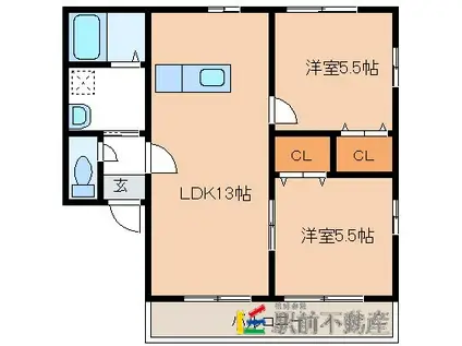 カーサメントN B棟(2LDK/2階)の間取り写真