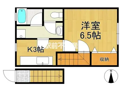 リバーフィールドB棟(1K/2階)の間取り写真