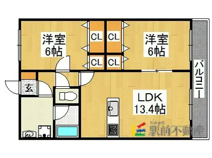 ヴィラージュIII(2LDK/1階)の間取り写真