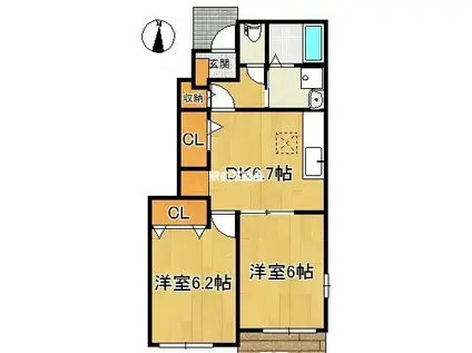 ANDORREB(2DK/1階)の間取り写真