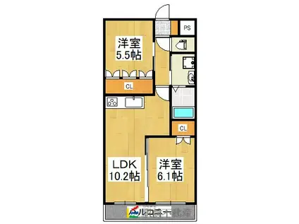 フェリーチェⅡ(2LDK/2階)の間取り写真