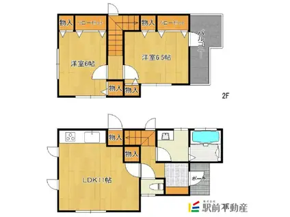 鹿児島本線 羽犬塚駅 徒歩92分 2階建 築14年(2LDK)の間取り写真