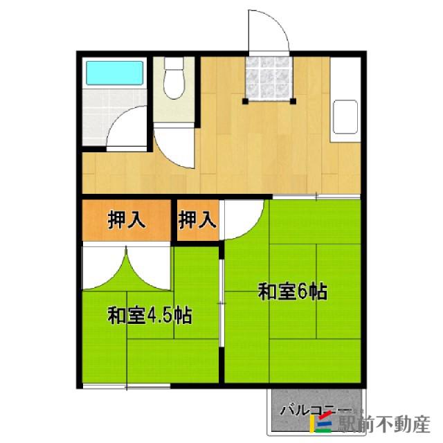 サンハイム江頭(2DK/2階)の間取り写真