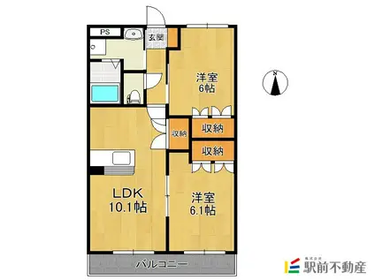 ピースフル鬼童(2LDK/2階)の間取り写真