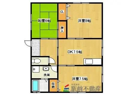 鹿児島本線 筑後船小屋駅 徒歩19分 1階建 築33年(3DK)の間取り写真