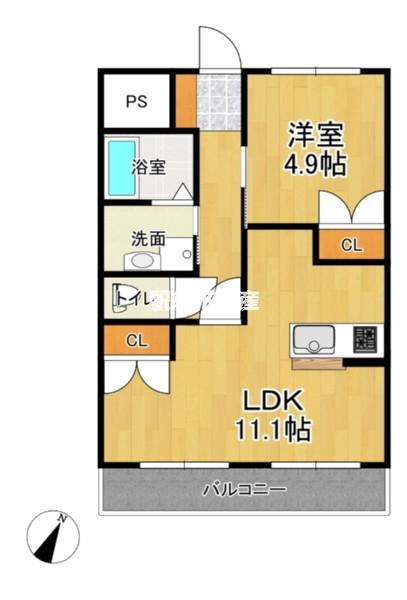 グランディール新栄町(1LDK/1階)の間取り写真