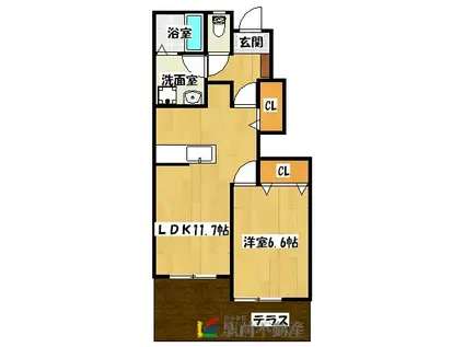 グラデヴォーレ(1LDK/1階)の間取り写真