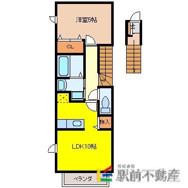 フルーブ・レゾネートB(1LDK/2階)の間取り写真