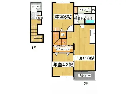 西鉄天神大牟田線 蒲池駅(福岡) 徒歩56分 2階建 築20年(2LDK/2階)の間取り写真