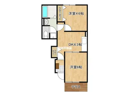 西鉄天神大牟田線 蒲池駅(福岡) 徒歩43分 2階建 築20年(2DK/1階)の間取り写真