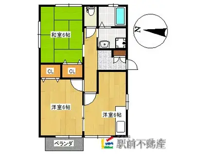 クリスタルメゾン吉野Ⅴ(2DK/1階)の間取り写真