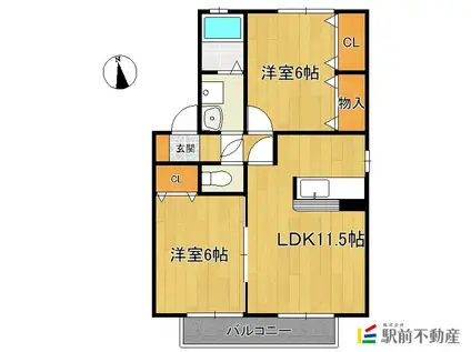 SUNウィルモアA棟(2LDK/2階)の間取り写真