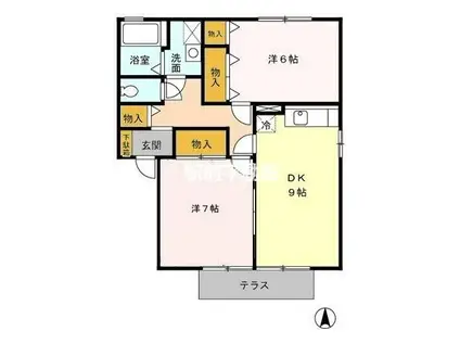 アムール・シャトーA棟(2DK/1階)の間取り写真