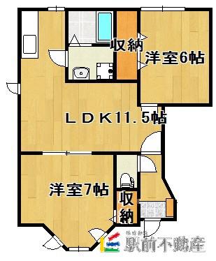 九州新幹線 新大牟田駅 徒歩27分 2階建 築27年(2LDK/1階)の間取り写真
