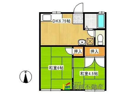 若葉荘(2DK/2階)の間取り写真