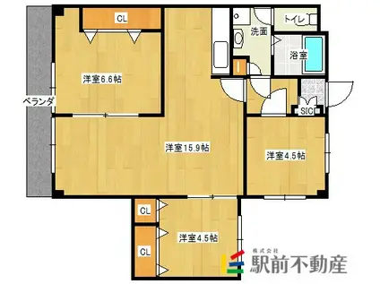 沖牟田ビル(3LDK/6階)の間取り写真