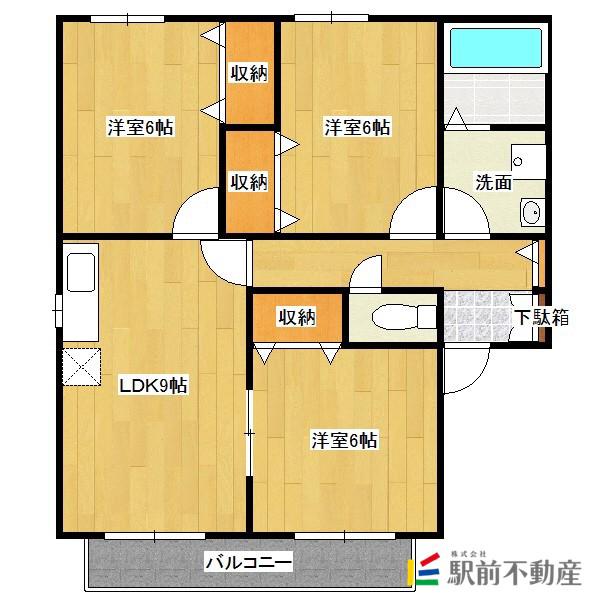 アドバンテイジ三潴A棟(3LDK/2階)の間取り写真