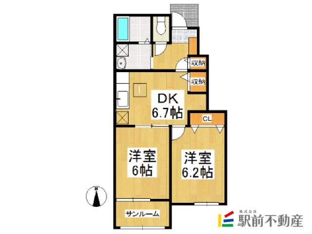 サニーヒルズⅡ(2DK/1階)の間取り写真