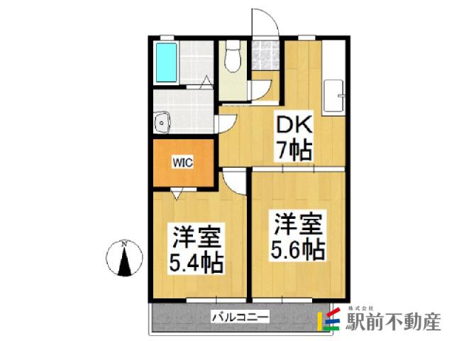 カーサスカイ(2DK/2階)の間取り写真