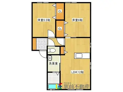 ルミエール八丁牟田B棟(2LDK/2階)の間取り写真