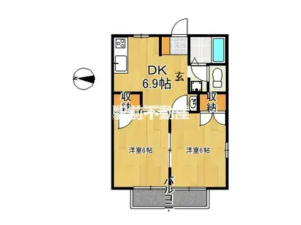 ニューシティ川島B(2DK/1階)の間取り写真
