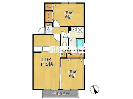 SUNウィルモア C棟(2LDK/1階)の間取り写真