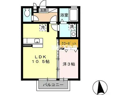 鹿児島本線 荒木駅 徒歩18分 2階建 築17年(1LDK/2階)の間取り写真