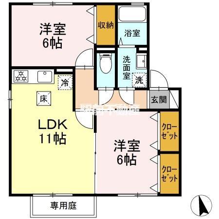 キャッスル徳久 C棟(2LDK/1階)の間取り写真